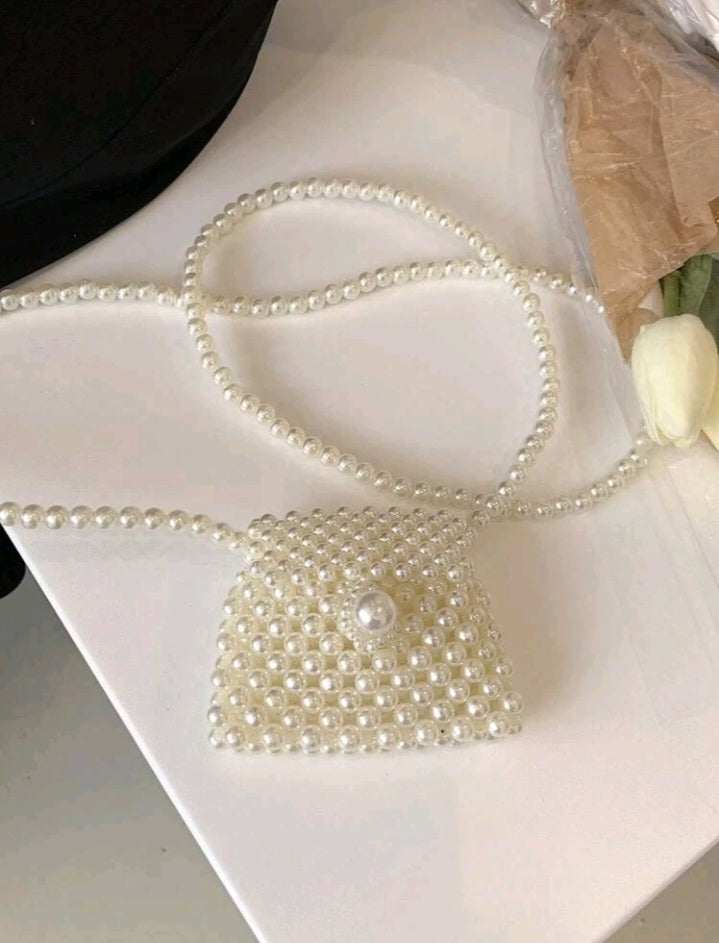 Faux Pearl Crossbody Bag - Beaded