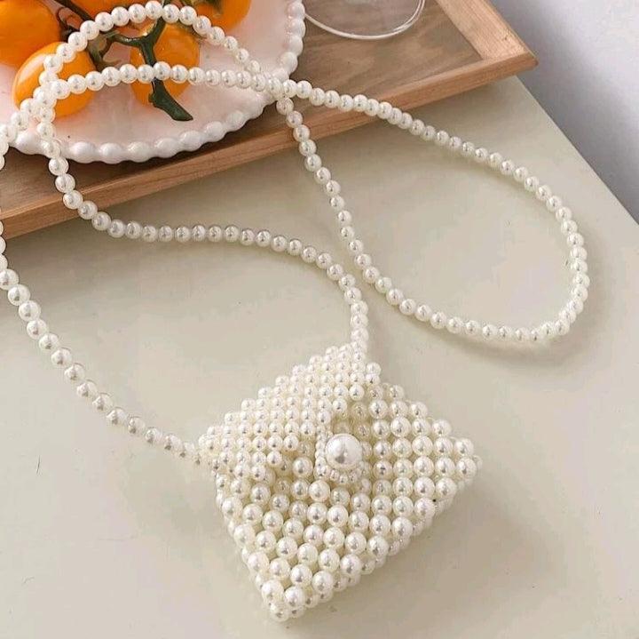 Faux Pearl Crossbody Bag - Beaded