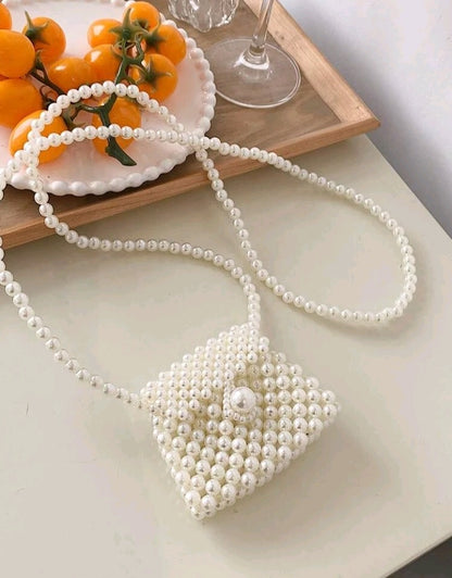 Faux Pearl Crossbody Bag - Beaded