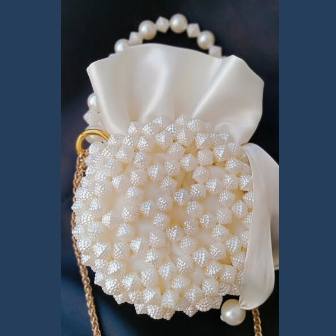 Elegant Pearl-Embellished Satin Bag