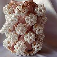 Beaded Round Balls White Pearl Bag in Golden Rings Exquisite Bridal Pearl Bag