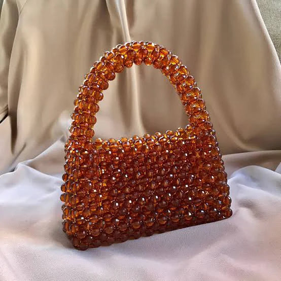 Brown Crystal Handmade Beaded Bag